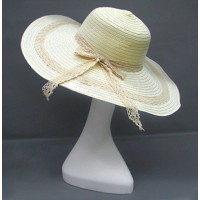 Wide Brim Hat -Straw Hat- Paper Straw Hat w/ Lace Band - Ivory - HT-ST1151IV
